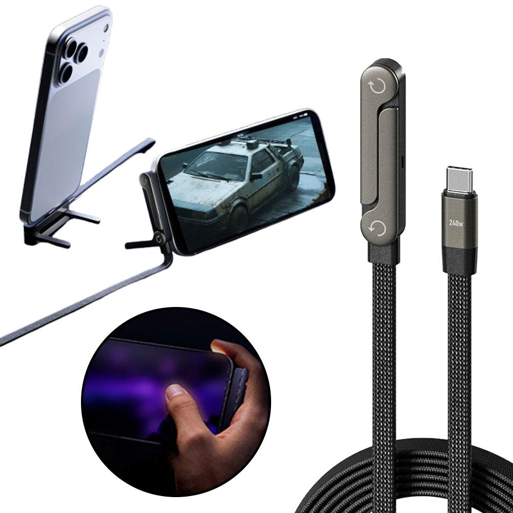 2-in-1 Fast Charging Foldable Stand Cable – USB-A & Type-C to Type-C