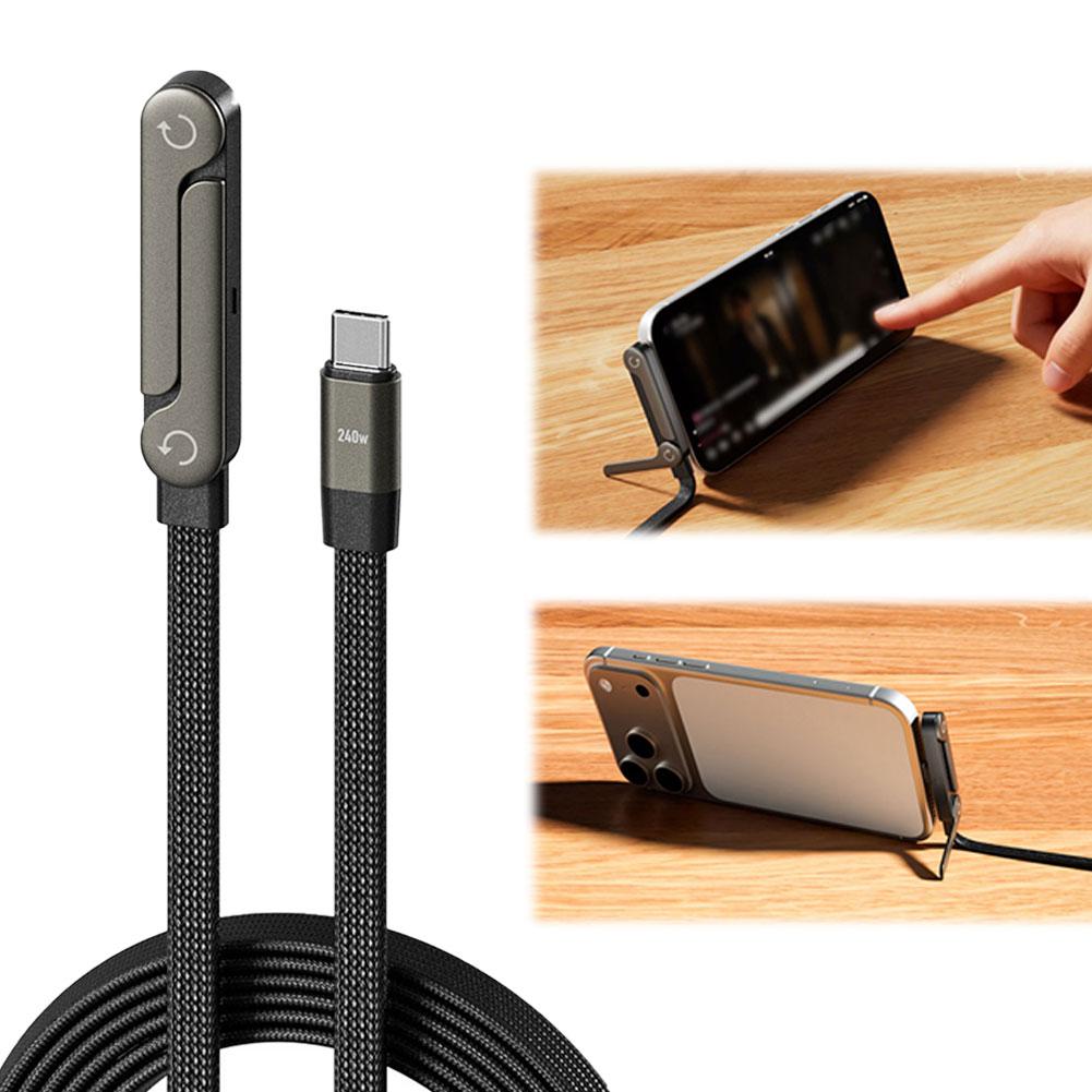 2-in-1 Fast Charging Foldable Stand Cable – USB-A & Type-C to Type-C